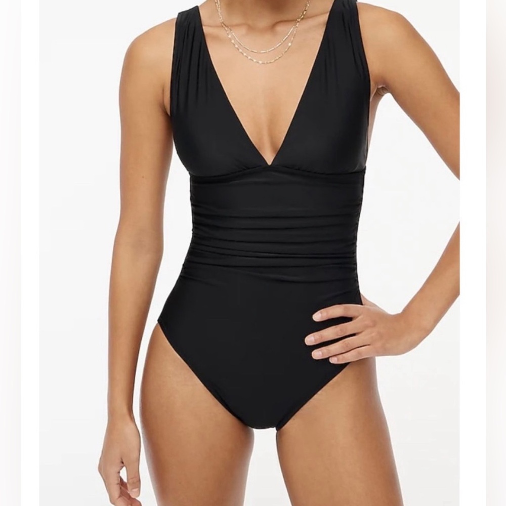 J Crew Factory One Piece Black Ruched Swimsuit Women’s Size XS NWT